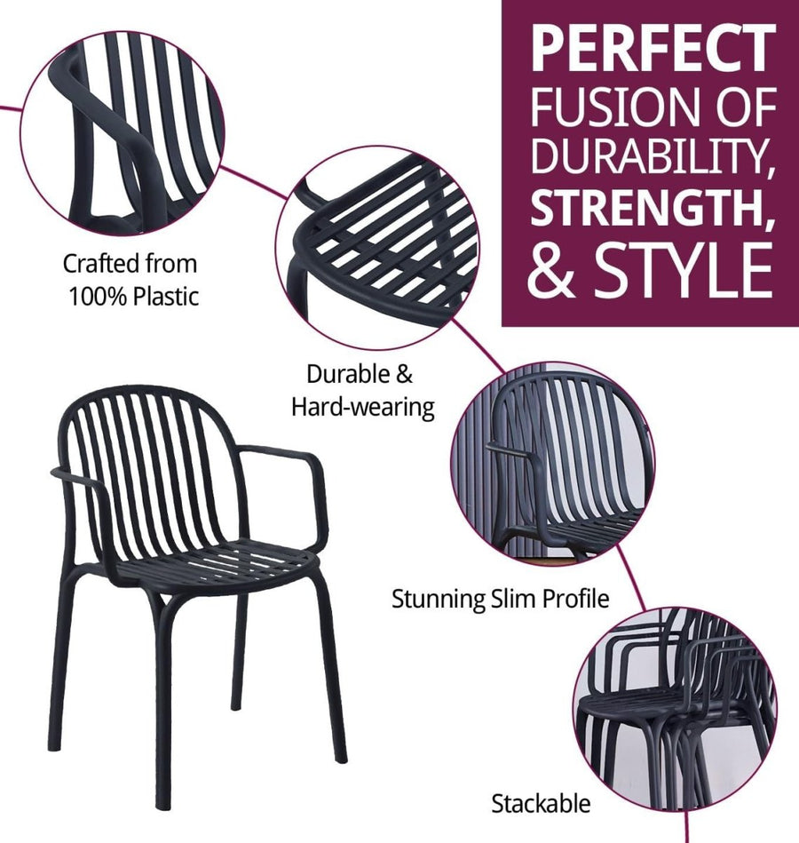 Set of 4 Black Plastic Stackable Armchairs Modern Dining Home Office - Kwikley
