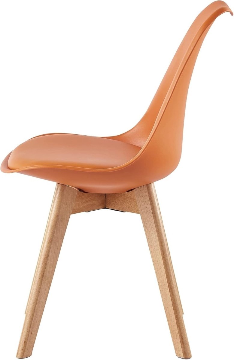 Set of 4 Dining Chairs Orange Cushioned Wooden Legs Retro Lounge Seat - Kwikley