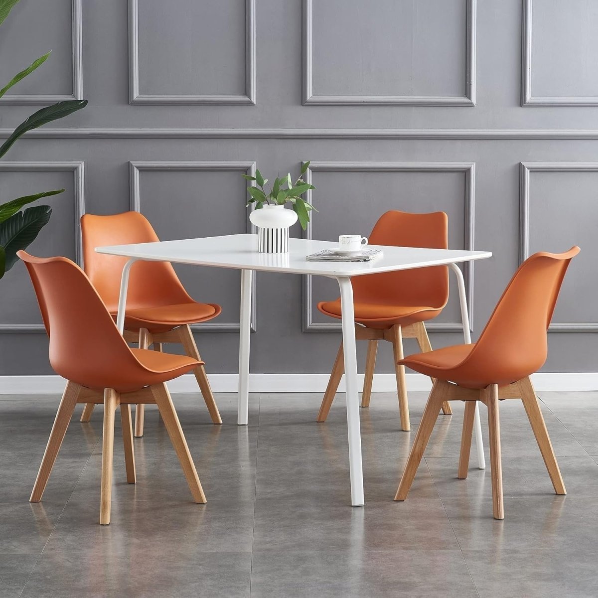 Set of 4 Dining Chairs Orange Cushioned Wooden Legs Retro Lounge Seat - Kwikley
