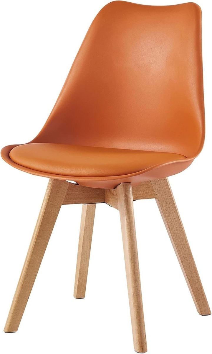 Set of 4 Dining Chairs Orange Cushioned Wooden Legs Retro Lounge Seat - Kwikley