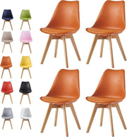 Set of 4 Dining Chairs Orange Cushioned Wooden Legs Retro Lounge Seat - Kwikley