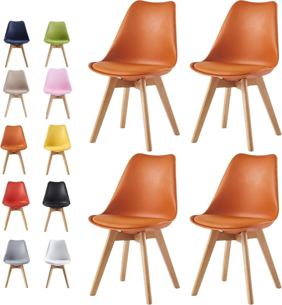 Set of 4 Dining Chairs Orange Cushioned Wooden Legs Retro Lounge Seat - Kwikley