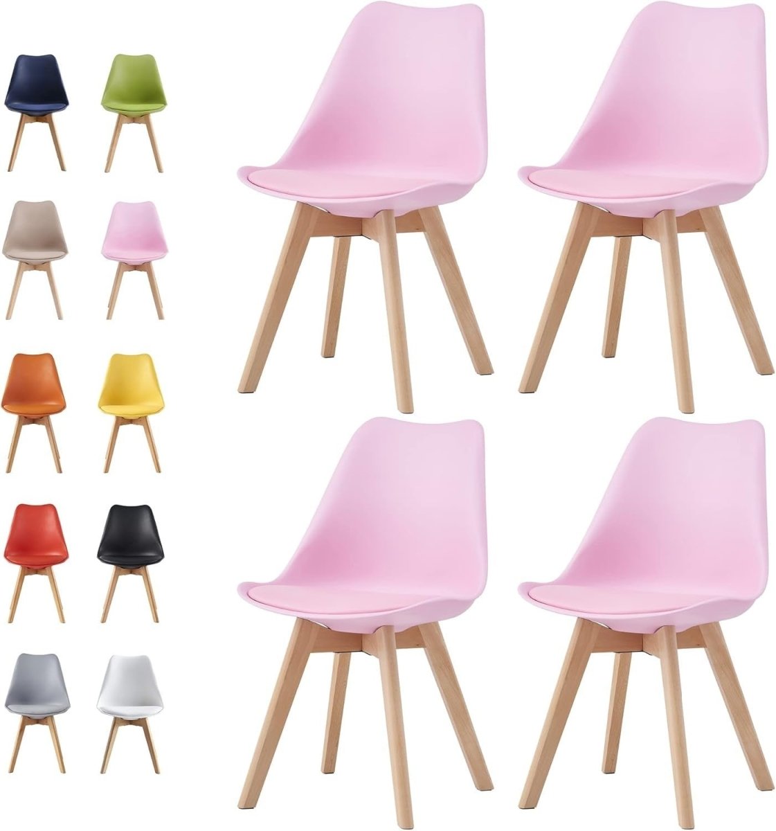 Set of 4 Dining Chairs Pink Cushioned Wooden Legs Retro Lounge Seat - Kwikley