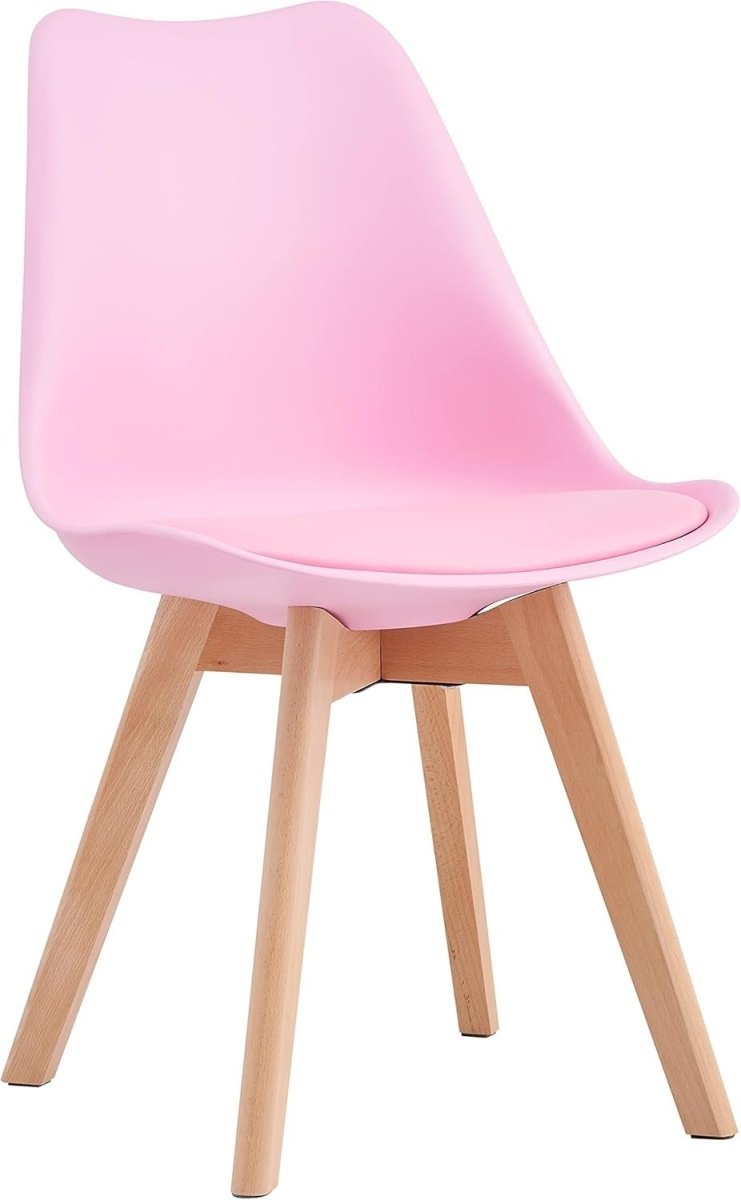 Set of 4 Dining Chairs Pink Cushioned Wooden Legs Retro Lounge Seat - Kwikley