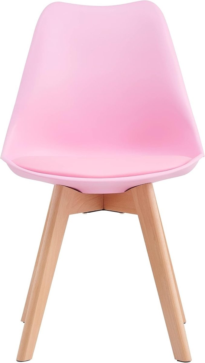 Set of 4 Dining Chairs Pink Cushioned Wooden Legs Retro Lounge Seat - Kwikley