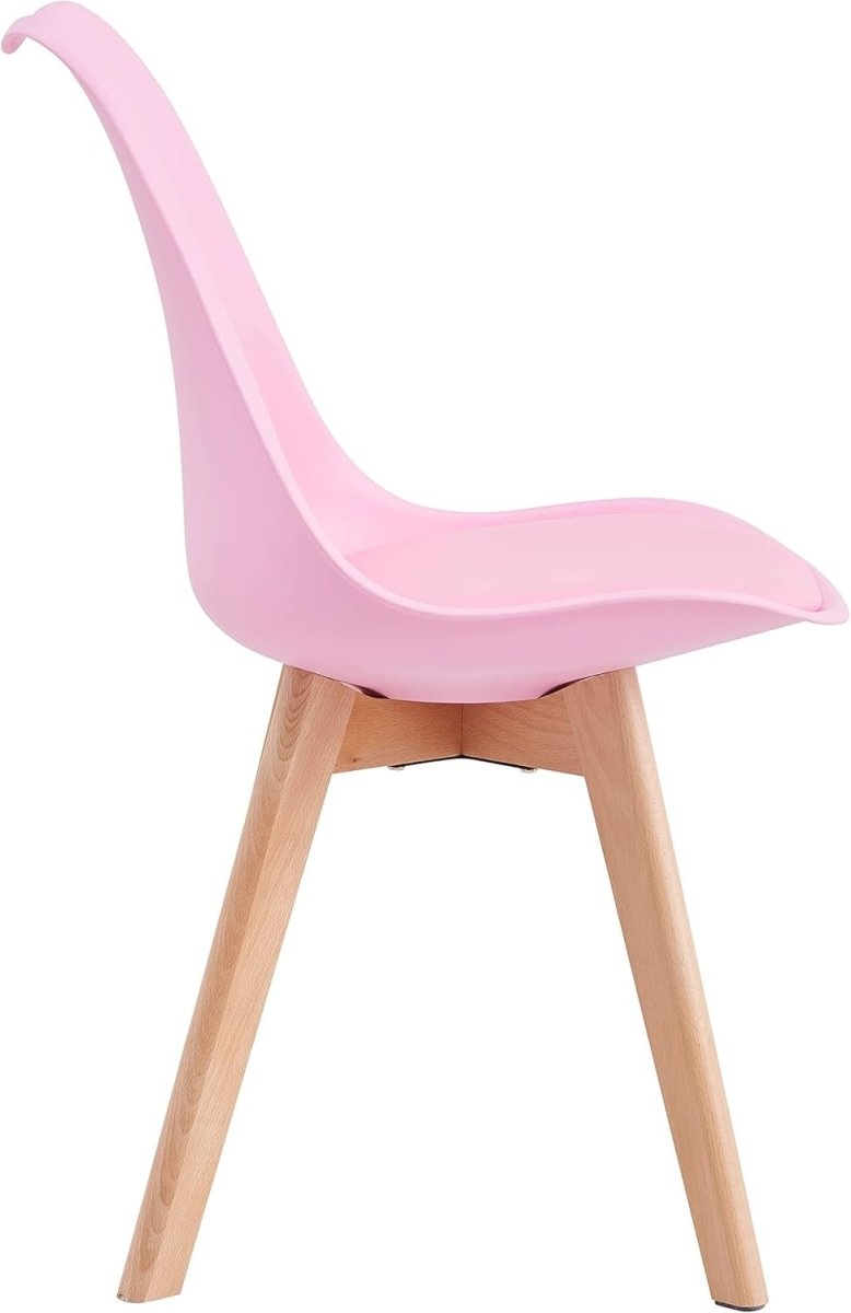 Set of 4 Dining Chairs Pink Cushioned Wooden Legs Retro Lounge Seat - Kwikley