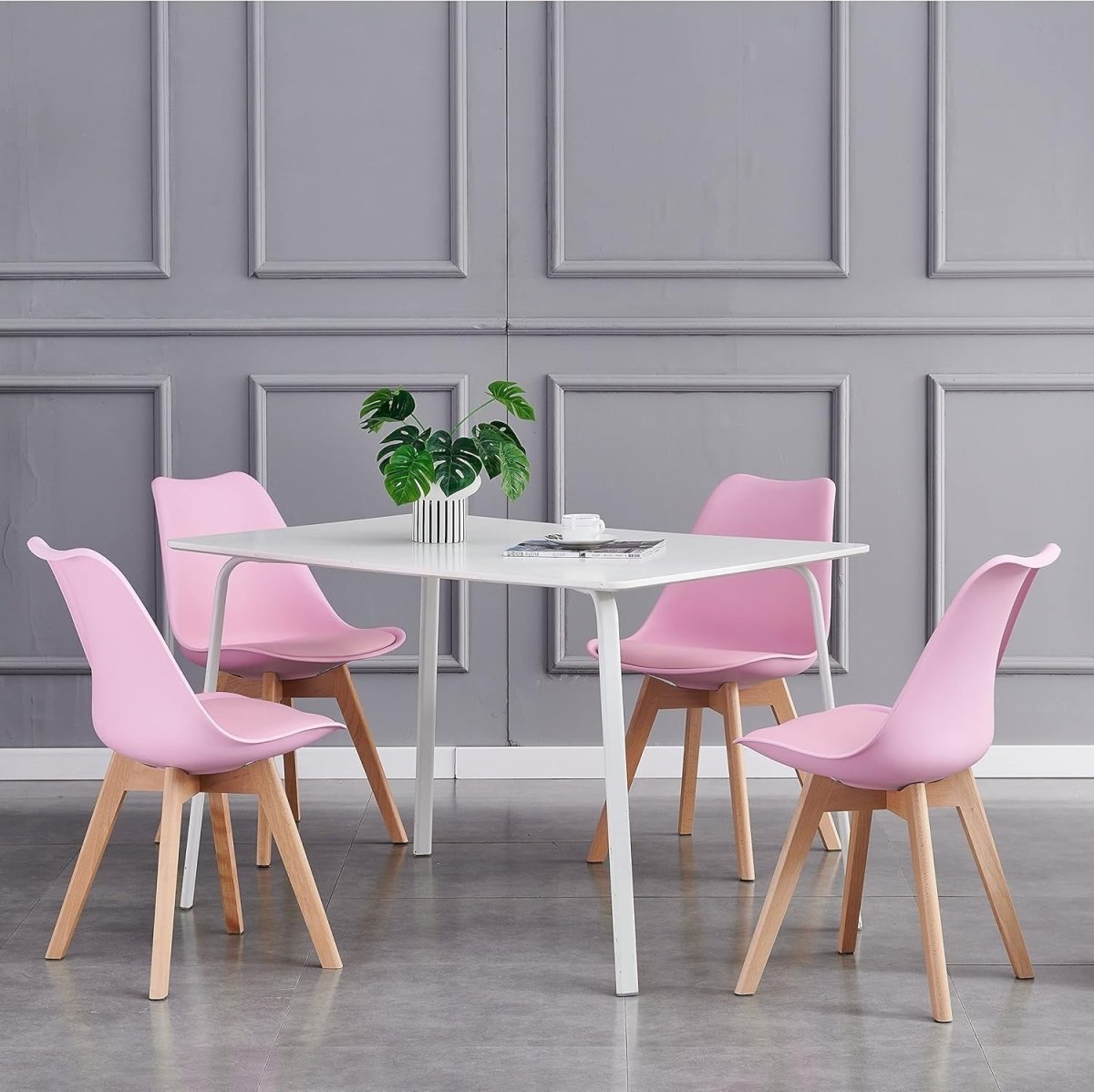 Set of 4 Dining Chairs Pink Cushioned Wooden Legs Retro Lounge Seat - Kwikley