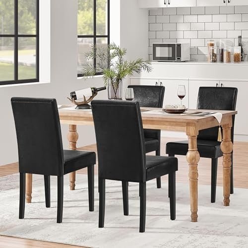 Set of 4 Faux Leather Dining Chairs High Back Padded Kitchen Chairs - Kwikley
