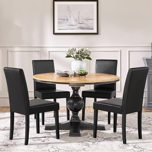 Set of 4 Faux Leather Dining Chairs High Back Padded Kitchen Chairs - Kwikley