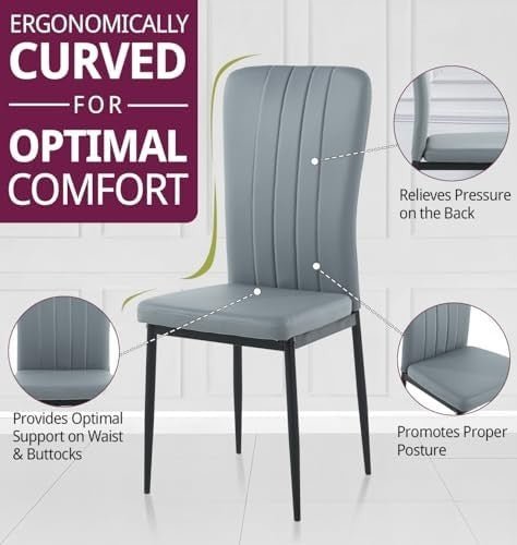 Set of 4 Faux Leather Dining Chairs Metal Legs Light Grey Upholstered - Kwikley