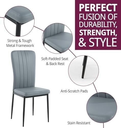 Set of 4 Faux Leather Dining Chairs Metal Legs Light Grey Upholstered - Kwikley