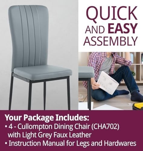 Set of 4 Faux Leather Dining Chairs Metal Legs Light Grey Upholstered - Kwikley