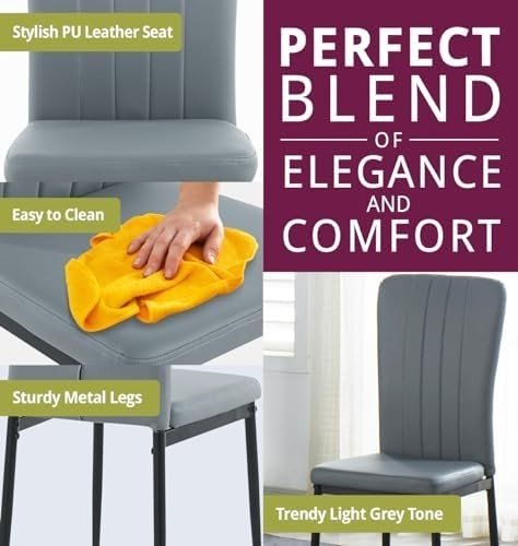 Set of 4 Faux Leather Dining Chairs Metal Legs Light Grey Upholstered - Kwikley