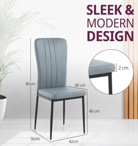 Set of 4 Faux Leather Dining Chairs Metal Legs Light Grey Upholstered - Kwikley