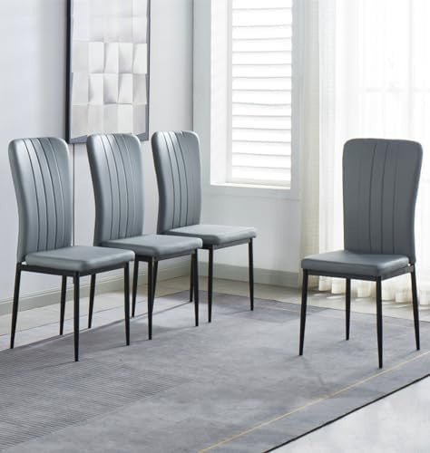 Set of 4 Faux Leather Dining Chairs Metal Legs Light Grey Upholstered - Kwikley
