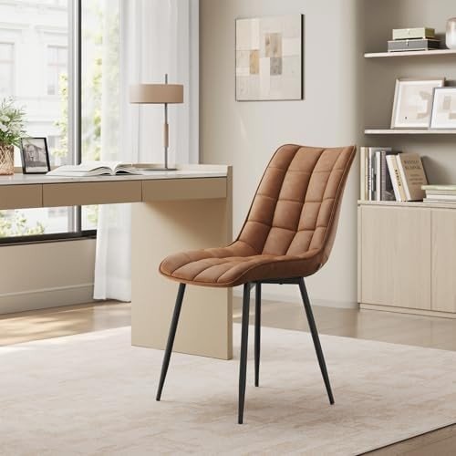 Set of 4 Faux Leather Dining Chairs Padded Seat Brown - Kwikley