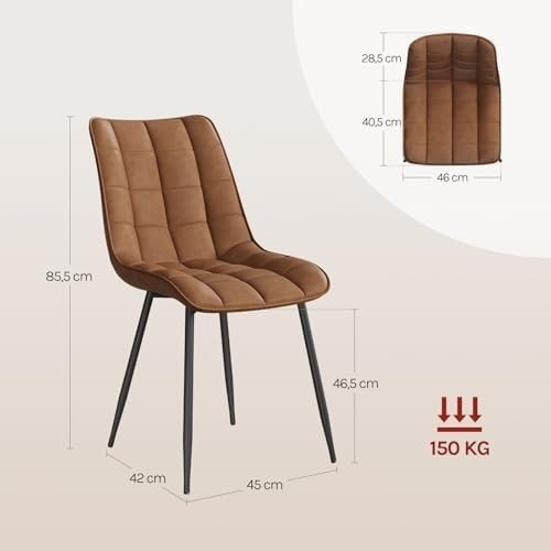 Set of 4 Faux Leather Dining Chairs Padded Seat Brown - Kwikley