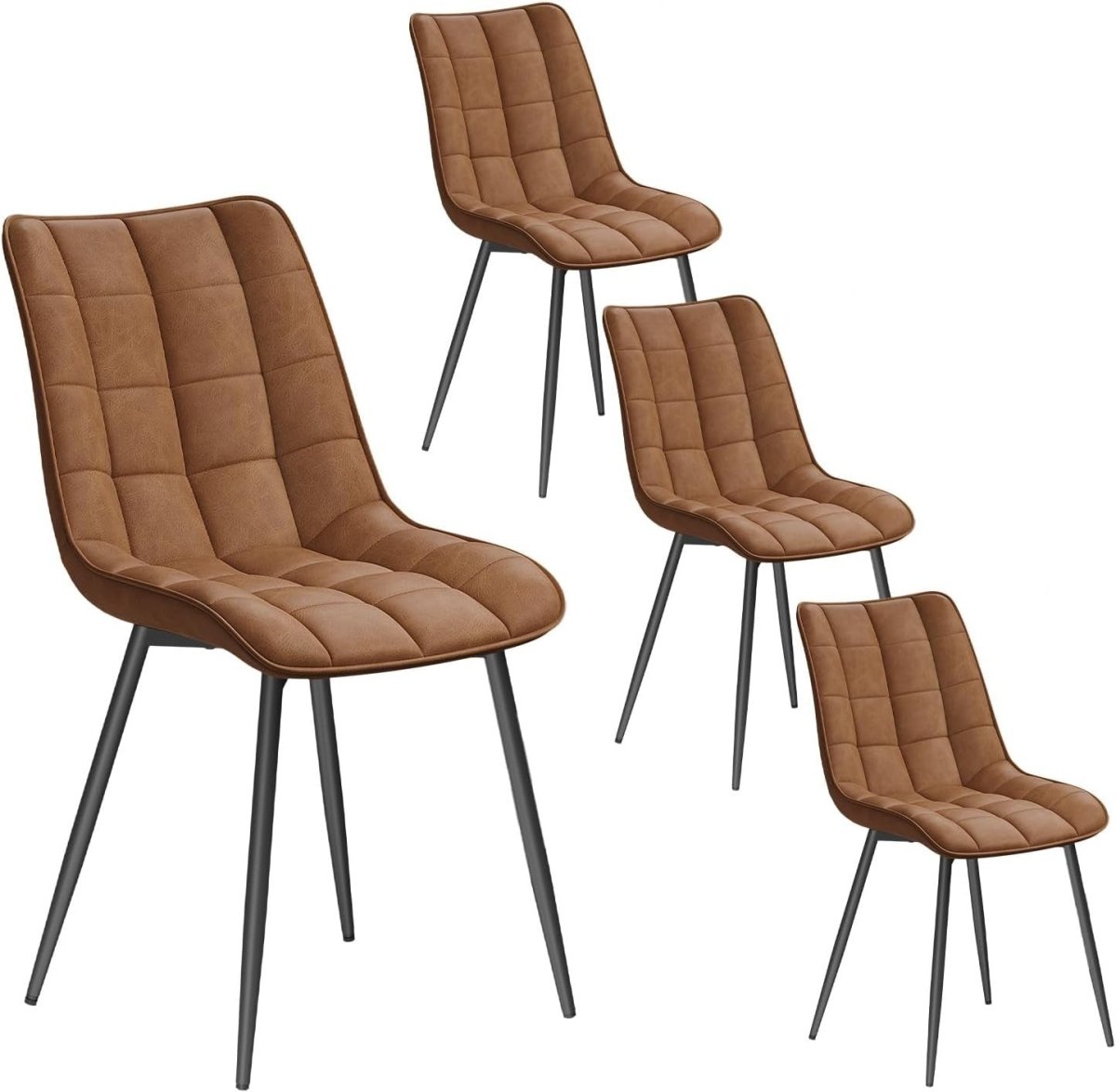 Set of 4 Faux Leather Dining Chairs Padded Seat Brown - Kwikley