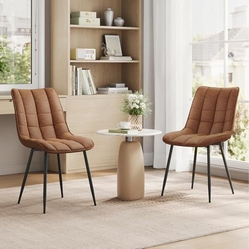 Set of 4 Faux Leather Dining Chairs Padded Seat Brown - Kwikley