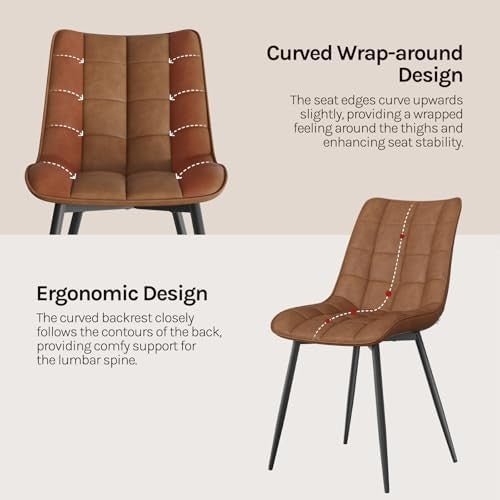 Set of 4 Faux Leather Dining Chairs Padded Seat Brown - Kwikley