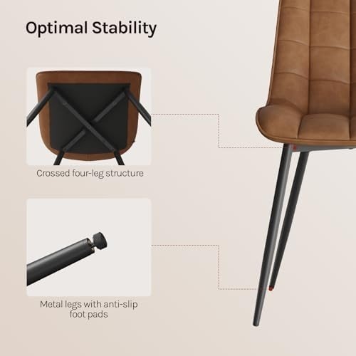 Set of 4 Faux Leather Dining Chairs Padded Seat Brown - Kwikley