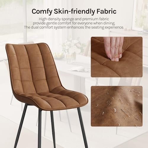 Set of 4 Faux Leather Dining Chairs Padded Seat Brown - Kwikley