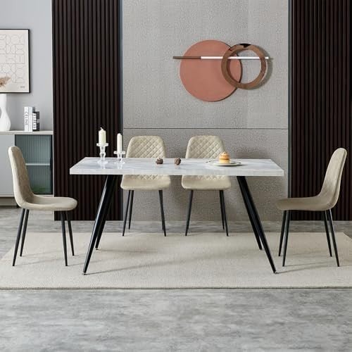Set of 4 Faux Suede Dining Chairs Metal Legs Upholstered Beige - Kwikley