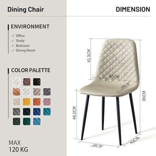 Set of 4 Faux Suede Dining Chairs Metal Legs Upholstered Beige - Kwikley