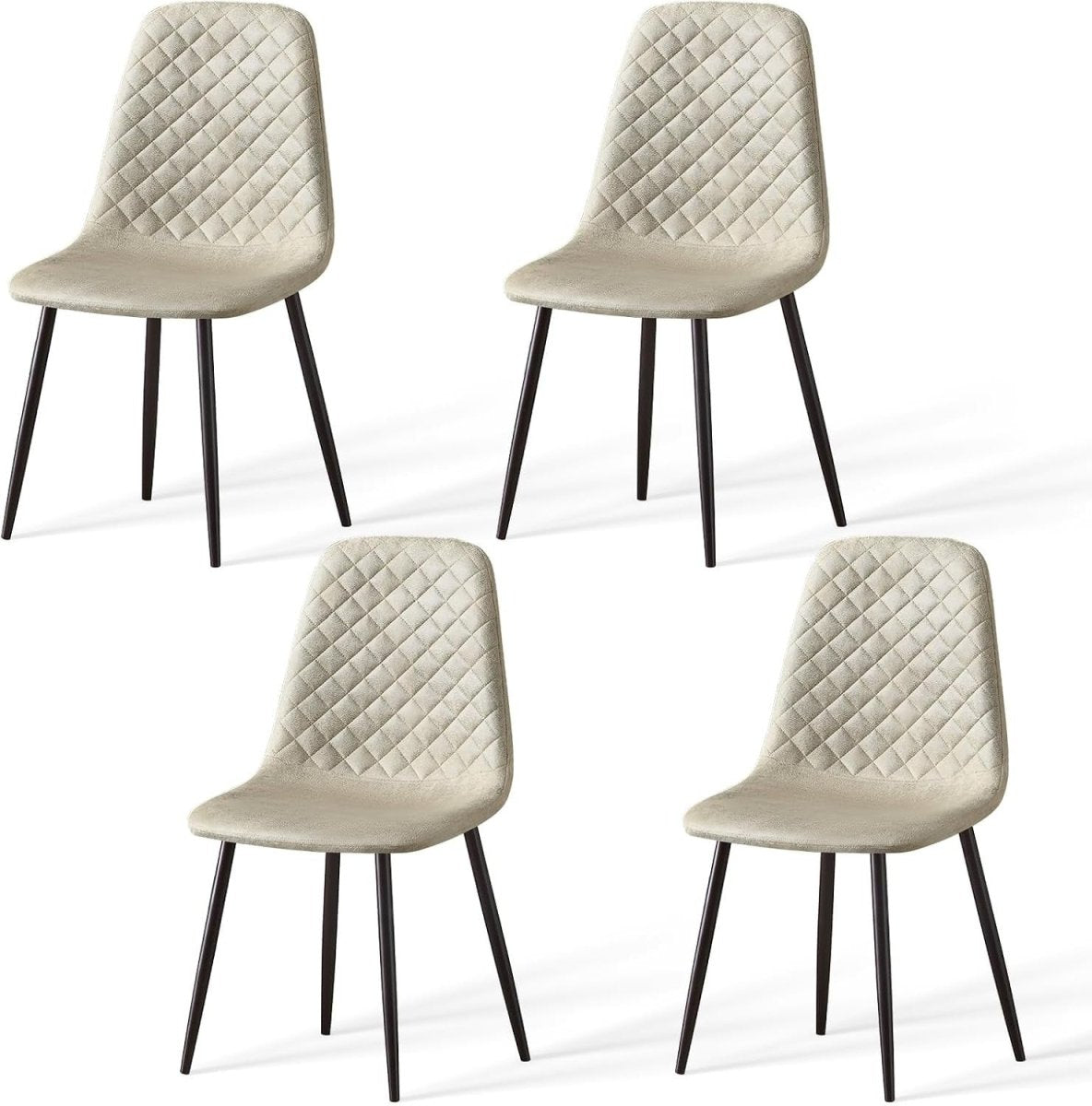 Set of 4 Faux Suede Dining Chairs Metal Legs Upholstered Beige - Kwikley