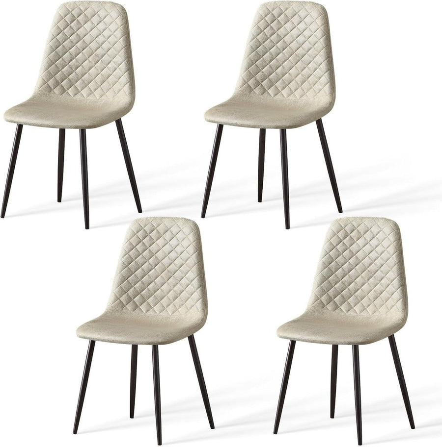 Set of 4 Faux Suede Dining Chairs Metal Legs Upholstered Beige - Kwikley