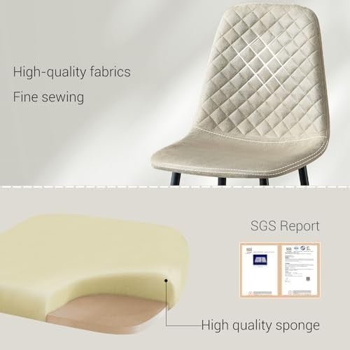 Set of 4 Faux Suede Dining Chairs Metal Legs Upholstered Beige - Kwikley