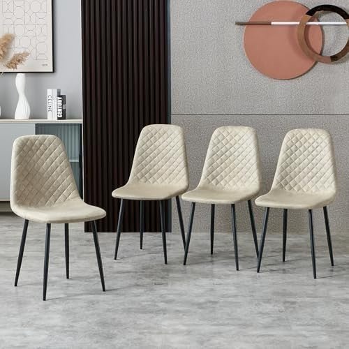 Set of 4 Faux Suede Dining Chairs Metal Legs Upholstered Beige - Kwikley