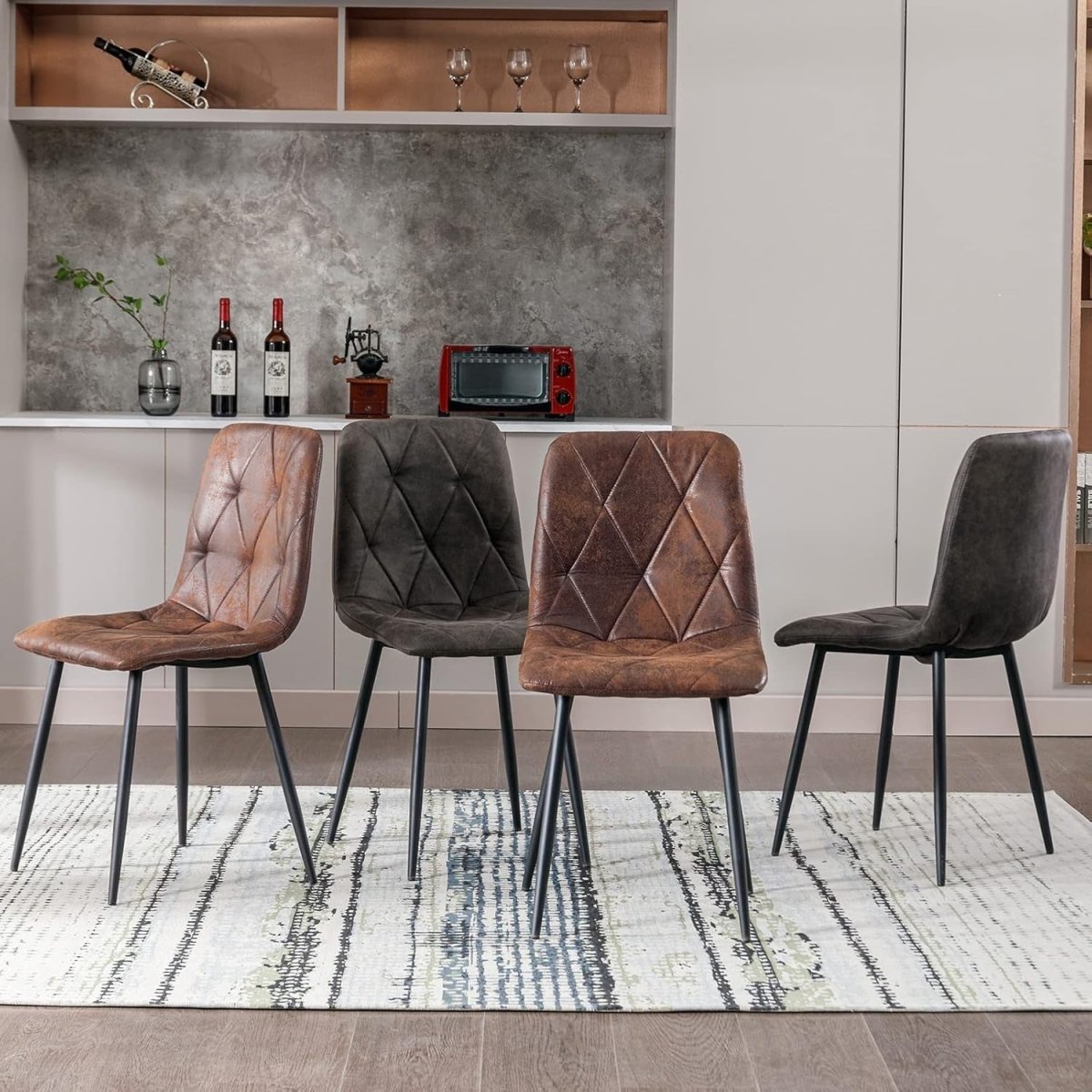 Set of 4 Faux Suede Dining Chairs Upholstered Kitchen Chairs Metal Legs - Kwikley