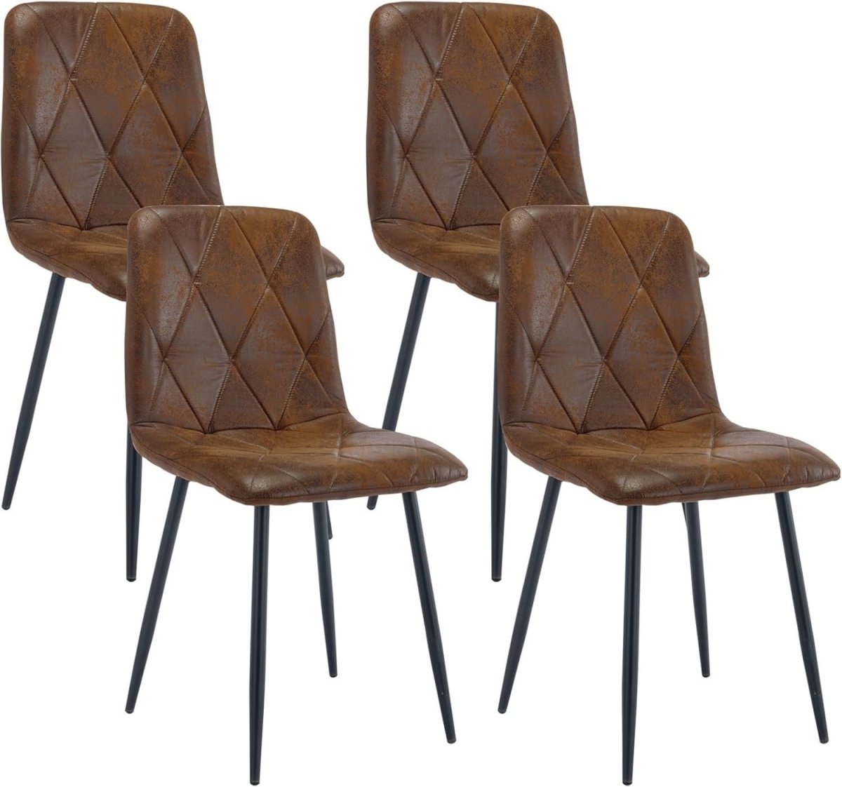 Set of 4 Faux Suede Dining Chairs Upholstered Kitchen Chairs Metal Legs - Kwikley
