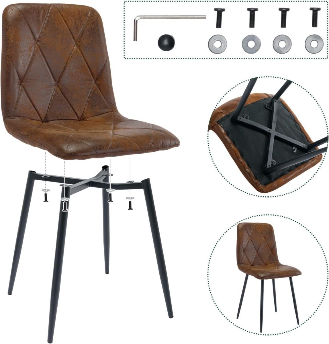Set of 4 Faux Suede Dining Chairs Upholstered Kitchen Chairs Metal Legs - Kwikley