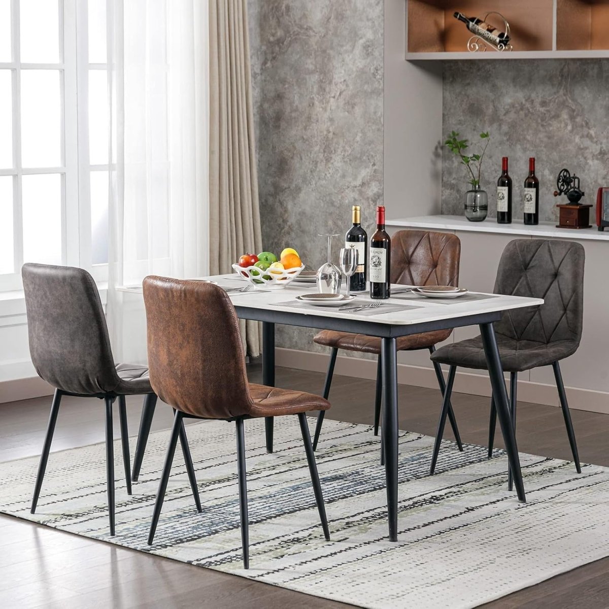 Set of 4 Faux Suede Dining Chairs Upholstered Kitchen Chairs Metal Legs - Kwikley