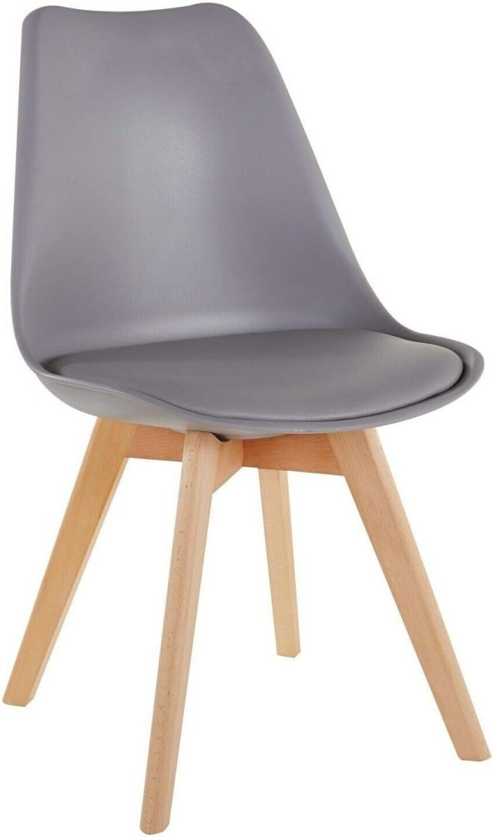 Set of 4 Grey Dining Chairs Wood Legs Padded Seat Modern - Kwikley
