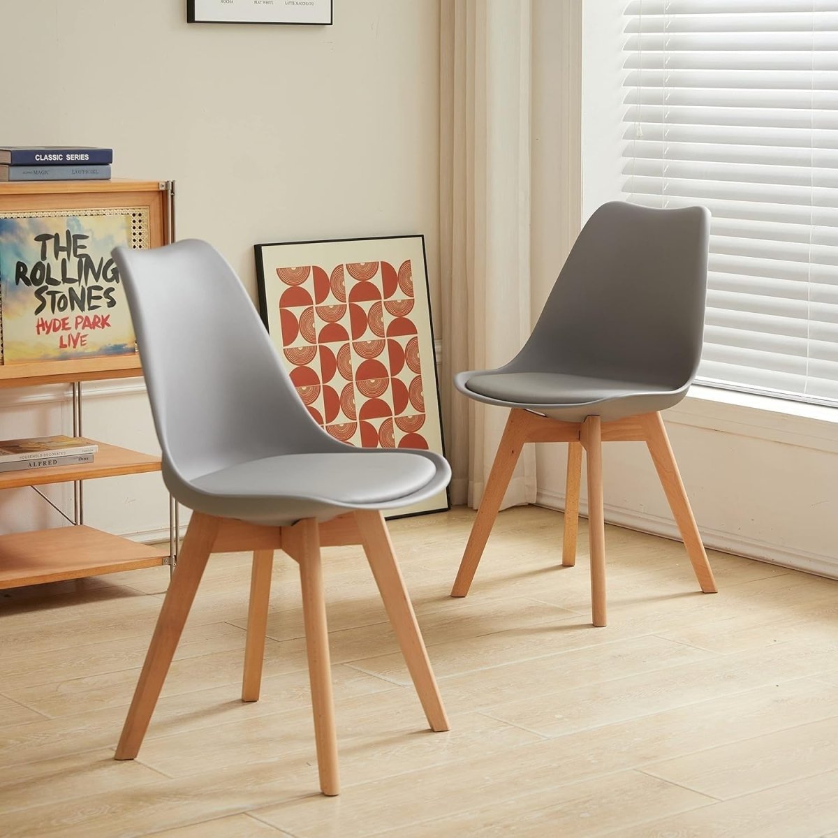 Set of 4 Grey Dining Chairs Wood Legs Padded Seat Modern - Kwikley