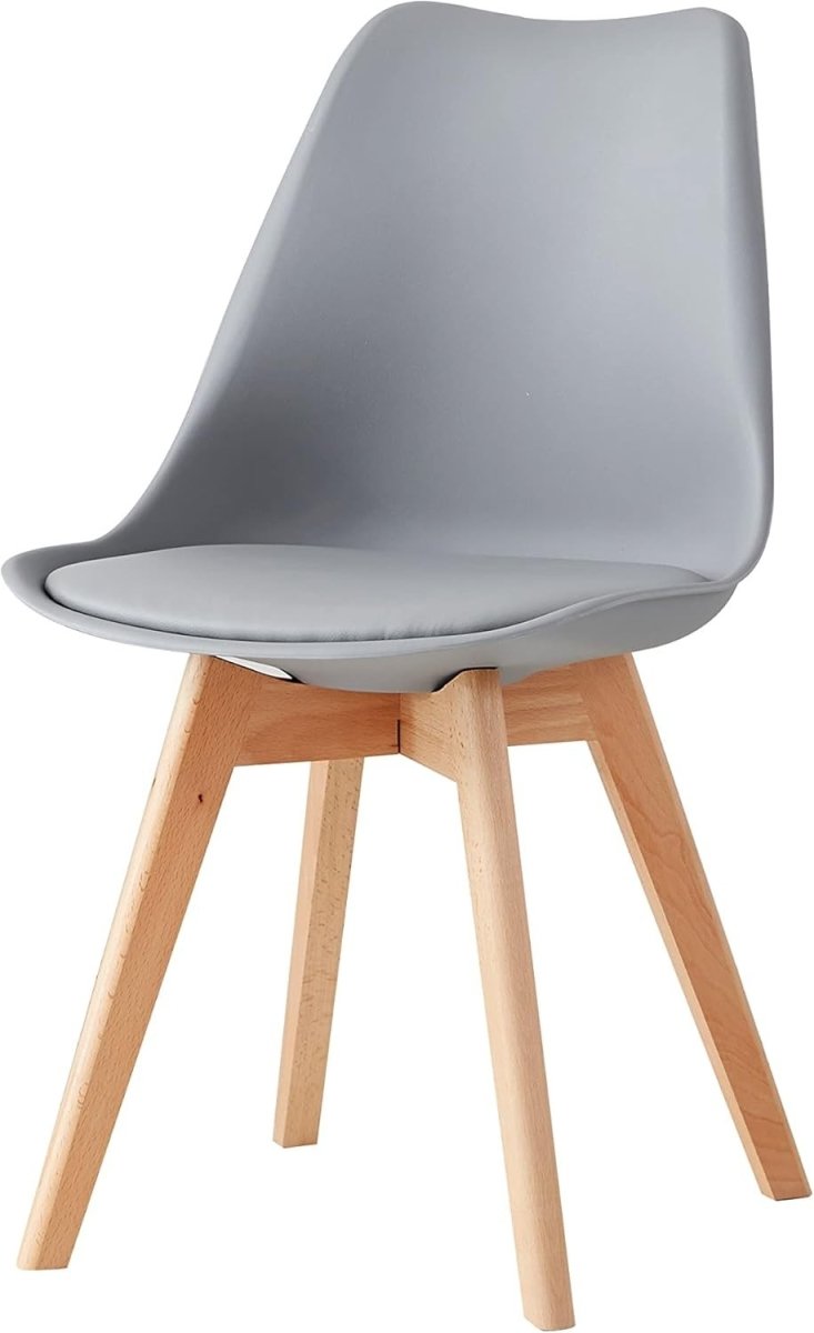 Set of 4 Grey Dining Chairs Wood Legs Padded Seat Modern - Kwikley