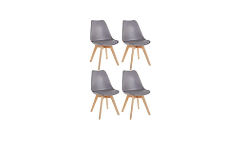 Set of 4 Grey Dining Chairs Wood Legs Padded Seat Modern - Kwikley