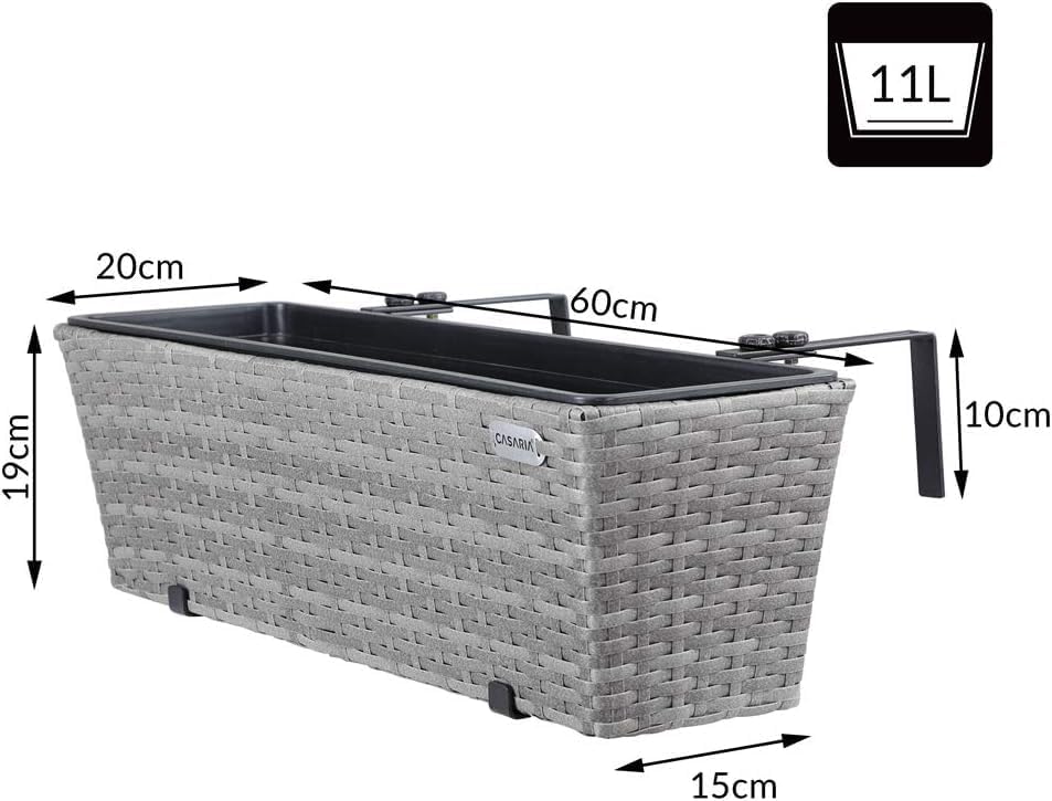 Set of 4 Grey Rattan Balcony Planters 60cm Hanging Window Boxes - Kwikley
