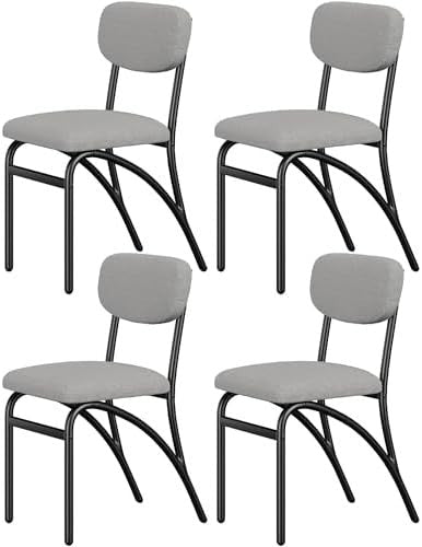 Set of 4 Modern Boucle Dining Chairs Stackable Upholstered Metal Legs Grey - Kwikley