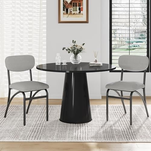 Set of 4 Modern Boucle Dining Chairs Stackable Upholstered Metal Legs Grey - Kwikley