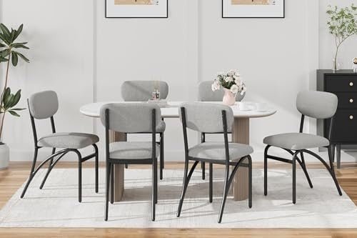 Set of 4 Modern Boucle Dining Chairs Stackable Upholstered Metal Legs Grey - Kwikley