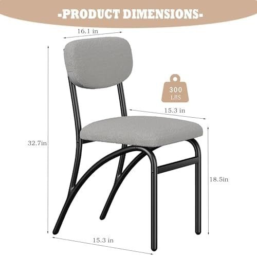 Set of 4 Modern Boucle Dining Chairs Stackable Upholstered Metal Legs Grey - Kwikley