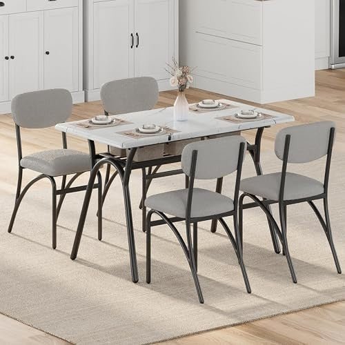 Set of 4 Modern Boucle Dining Chairs Stackable Upholstered Metal Legs Grey - Kwikley