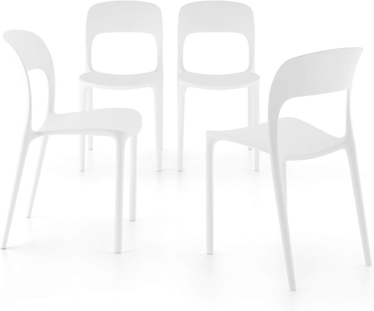 Set of 4 Modern Stackable Amanda Chairs White Polypropylene Indoor Outdoor - Kwikley