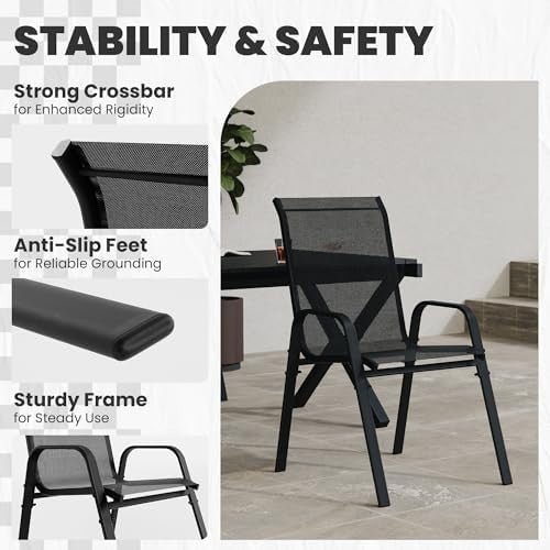 Set of 4 Outdoor Garden Chairs Stackable Patio Dining High Back Armrests - Kwikley
