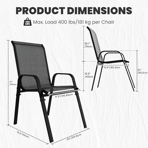 Set of 4 Outdoor Garden Chairs Stackable Patio Dining High Back Armrests - Kwikley