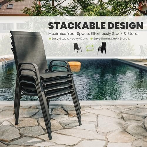 Set of 4 Outdoor Garden Chairs Stackable Patio Dining High Back Armrests - Kwikley